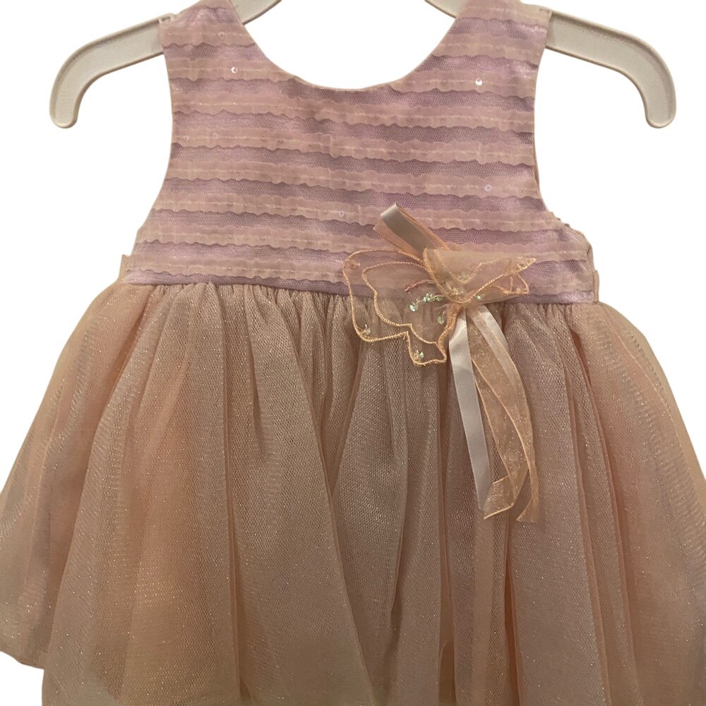Bonnie Baby Preppy Sparkle Tulle Bowโ Dress Baby Girls 6-9M Pink Shimmer